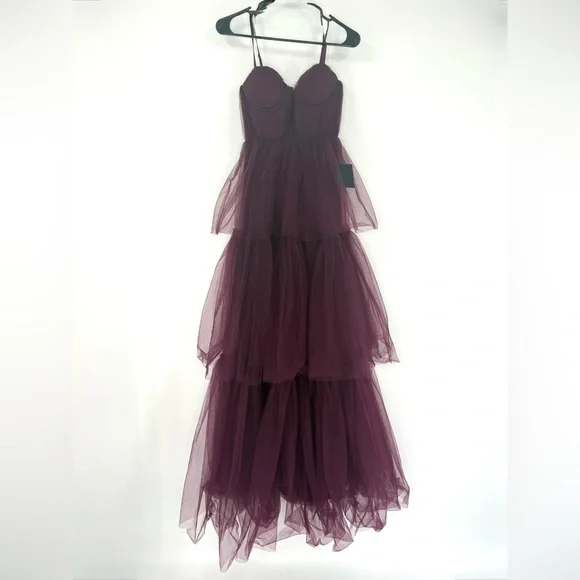 Lulus Unforgettable Poise Tulle Bustier Tiered Maxi Dress, Plum Purple, XS, NWT - Picture 10 of 15